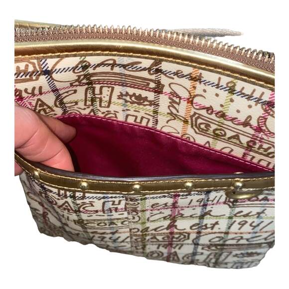 COACH Script Signature Graffiti Small Crossbody Bag Khaki Metallic Canvas Y2K - Picture 10 of 12